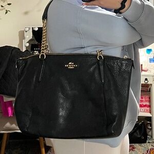 COACH Ava Leather Chain Tote Shoulder Purse